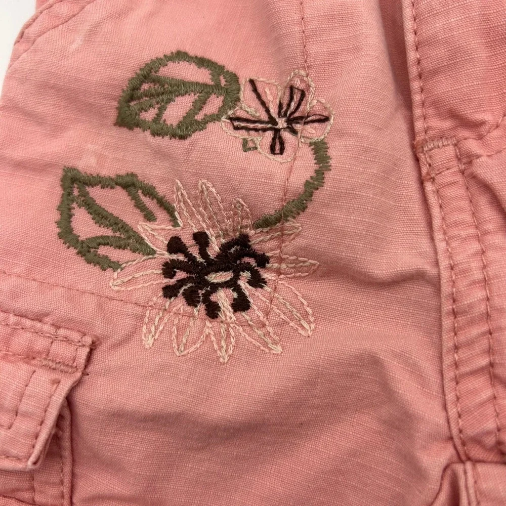 Old Navy Pink Floral Embroidered Cargo Shorts Girls 12-18 Months Cotton Ripstop